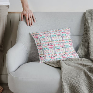 Colorful Library Words Subway Art Throw Pillow