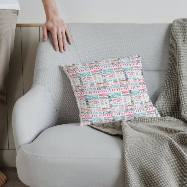 Colorful Library Words Subway Art  Throw Pillow (Creator Uploaded)