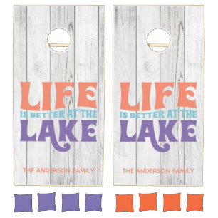 Colorful Life Is Better at the Lake Personalized Cornhole Set