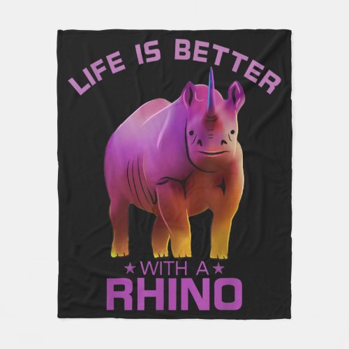 Colorful Life Is Better With A Rhino Cute Wild Fleece Blanket