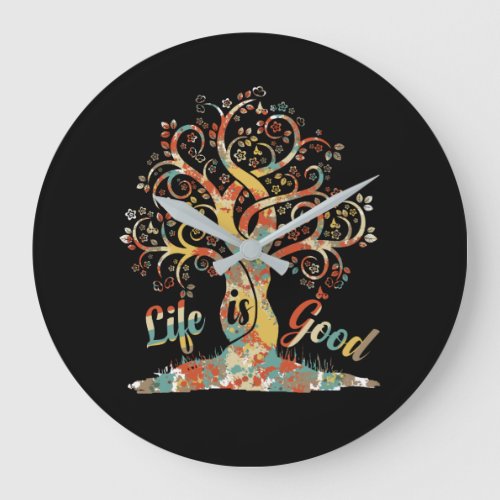 Colorful Life is really Good Vintage Tree Art Large Clock