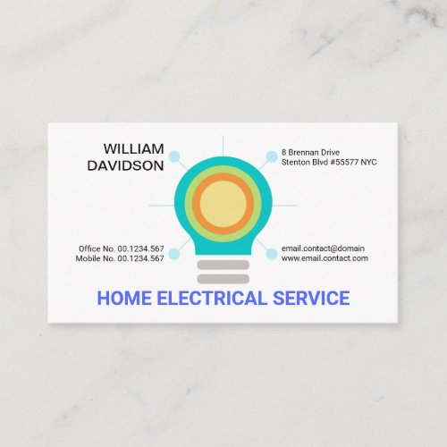 Colorful Light Bulb Rays Electrical Contractor Business Card