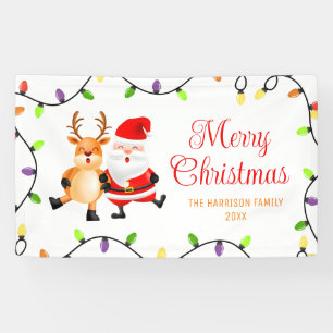 Colorful Light Bulbs Santa Reindeer Christmas Banner
