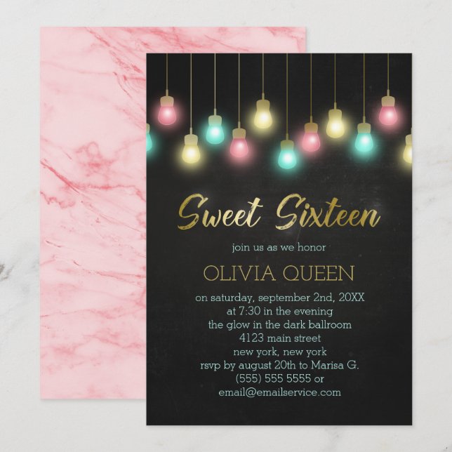 Colorful Light Bulbs Sweet Sixteen Party Invitation (Front/Back)