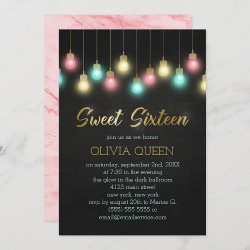 Colorful Light Bulbs Sweet Sixteen Party Invitation