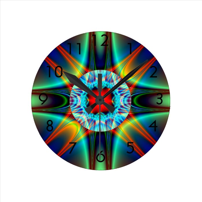 Colorful Light Burst Jewel Fractal Round Wallclocks