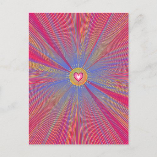 Colorful Light Rays Psychedelic Trippy Shiny Heart Postcard