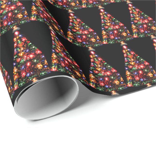 Colorful Lighted Christmas Tree Pattern Wrapping Paper (Roll Corner)