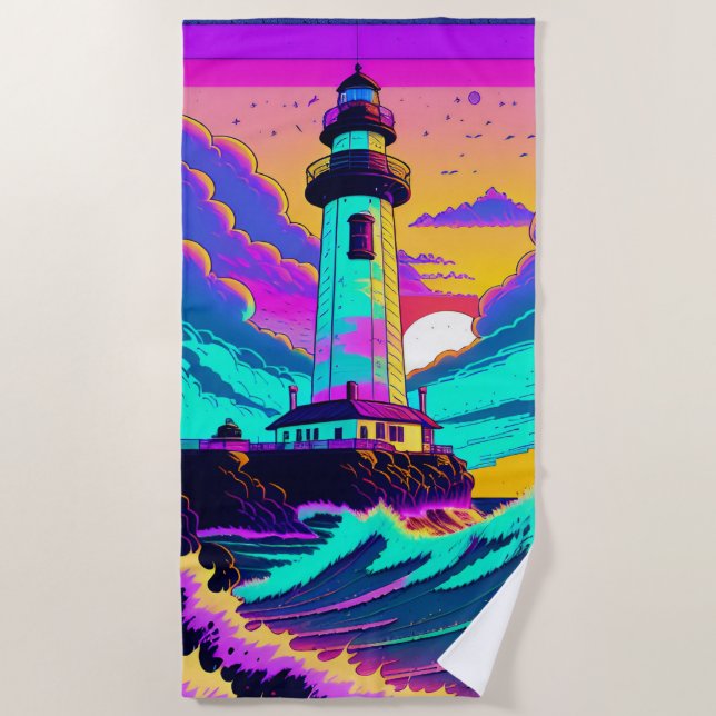 Colorful Lighthouse Beach Towel (Front)