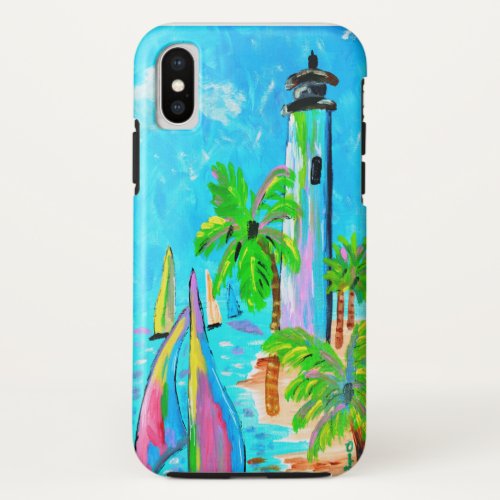 Colorful Lighthouse by Babe Monet Art iPhone X Case