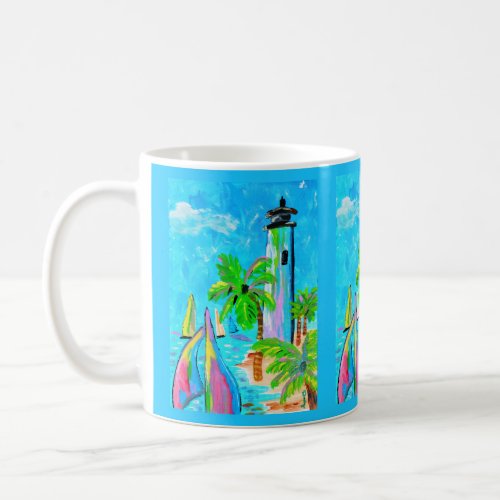 Colorful Lighthouse by Babe Monet Art Coffee Mug