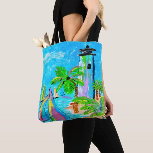 Colorful Lighthouse by Babe Monet Art  Tote Bag