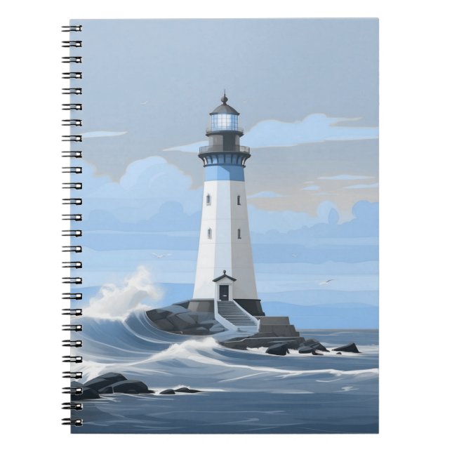 Colorful lighthouse on the ocean notebook (Front)