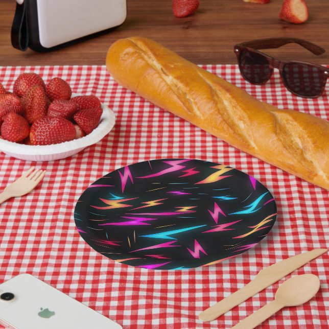 Colorful Lightning Bolt Pattern  Paper Plates (Picnic)