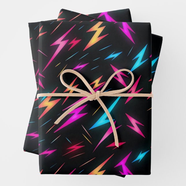 Colorful Lightning Bolt Pattern  Wrapping Paper Sheets (In situ)