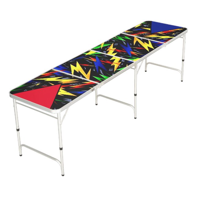 Colorful Lightning Bolts Beer Pong Table (Angled)