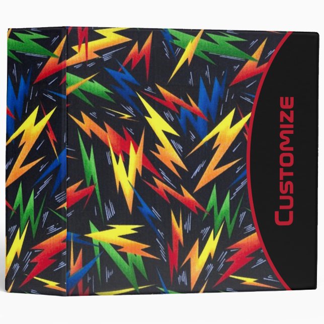 Colorful Lightning Bolts Pattern Binder (Front/Spine)