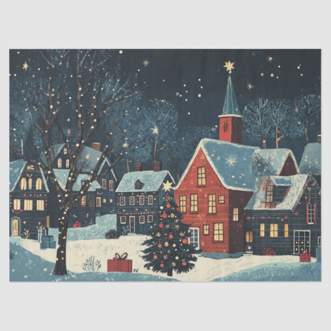 Colorful Lights on Christmas Trees Tissue Paper (Front)
