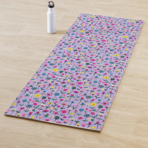 Colorful Lilac Kids floral pattern Yoga Mat