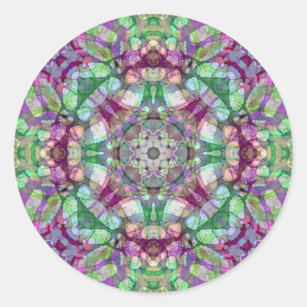Colorful Lilac, Maroon, and Green Mandala Classic Round Sticker