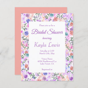 Colorful Lilac, Peach, Pink, Blue Bridal Shower Invitation