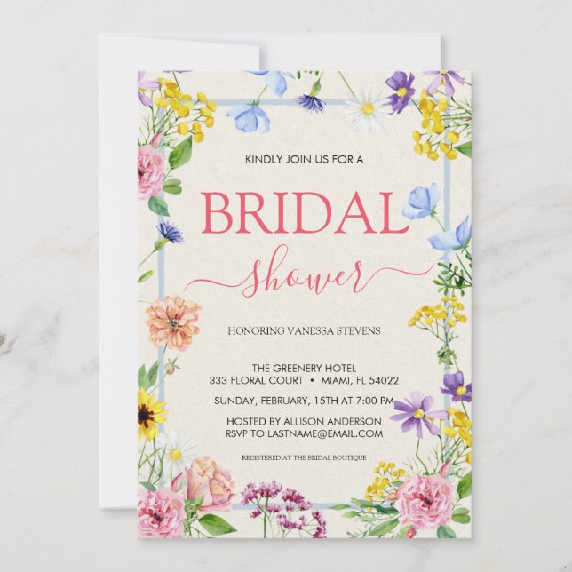 Colorful Lilac Pink Watercolor  Bridal Shower  Invitation (Front)