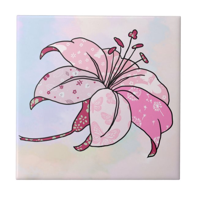 colorful lilies ceramic tile (Front)