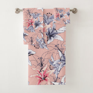 Colorful lilies pattern bath towel set