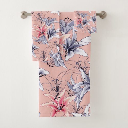 Colorful lilies pattern bath towel set