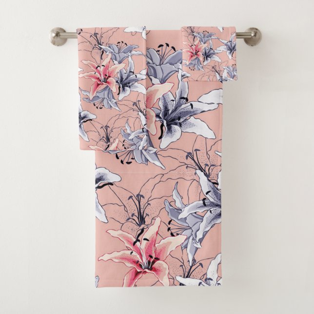 Colorful lilies pattern bath towel set (Insitu)