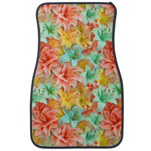 Colorful Lily Flower Seamless Pattern Car Floor Mat