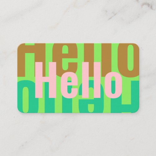 Colorful Lime Emerald Green Tan Pink Hello Business Card
