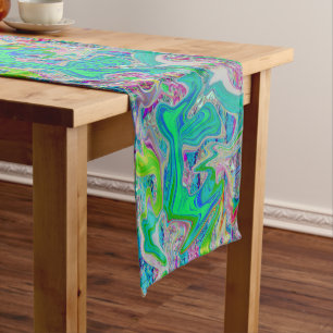 Colorful Lime Green Abstract Retro Liquid Art Long Table Runner