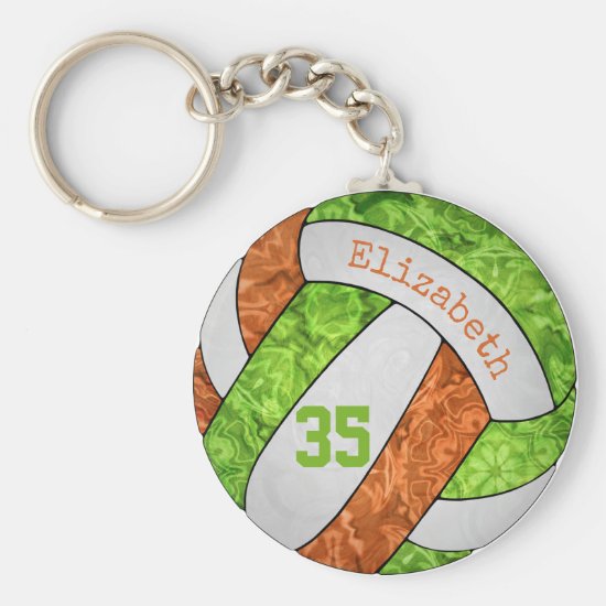 colorful lime orange volleyball girls' name number keychain