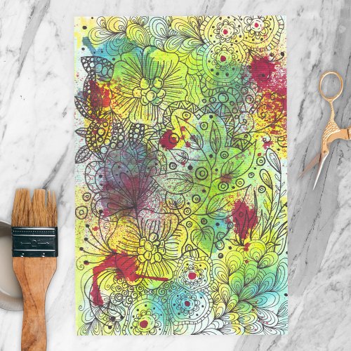 Colorful Line Art Ink and Watercolor Splashes Tissue Paper