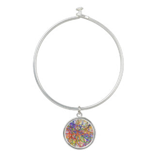 Colorful Lines Bangle Bracelet With Round Charm