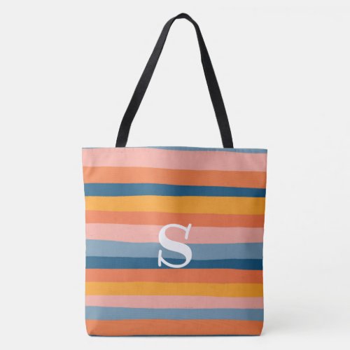 Colorful Lines Candy Stripes MONOGRAM Tote Bag