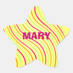 Colorful Lines On Yellow With Name Star Sticker