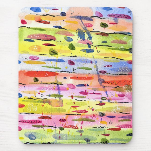 Colorful Lines Watercolor Abstract Mouse Pad (Front)