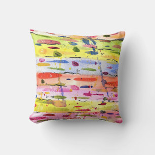 Colorful Lines Watercolor Abstract Throw Pillow