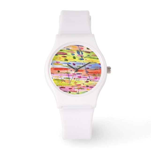 Colorful Lines Watercolor Abstract Watch (Front)