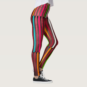 Colorful Lines Wood Blue Orange Pattern Fun Leggings