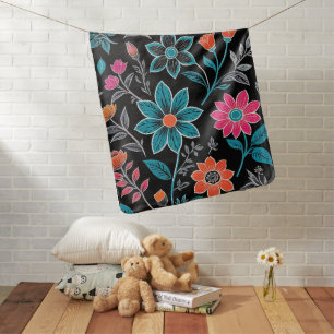 Colorful Linoprint Floral Pattern Baby Blanket
