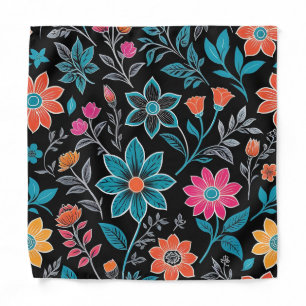 Colorful Linoprint Floral Pattern Bandana