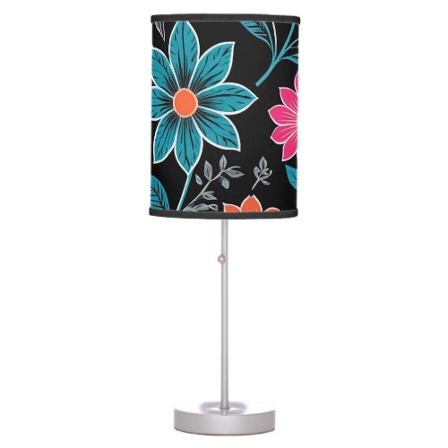 Colorful Linoprint Floral Pattern Table Lamp