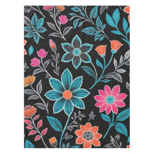 Colorful Linoprint Floral Pattern Tablecloth