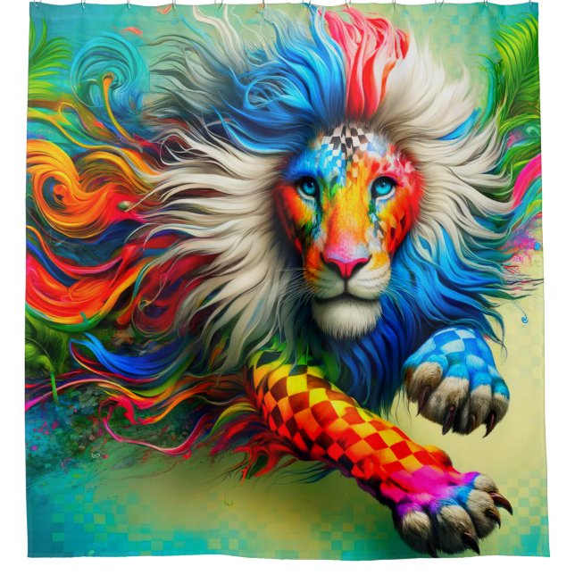 Colorful Lion Art Shower Curtain (Front)