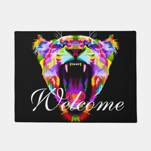 Colorful Lion Art  - Welcome Doormat (Front)