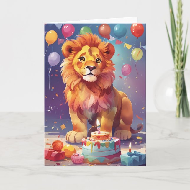 Colorful Lion at Celebration Party Card (Front)