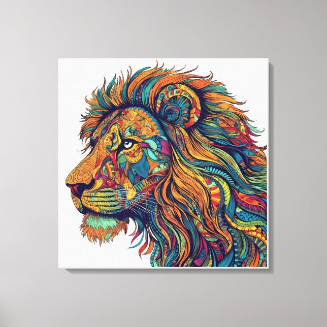 Colorful Lion Canvas Wall Art Tribal Lion Painting (Front)